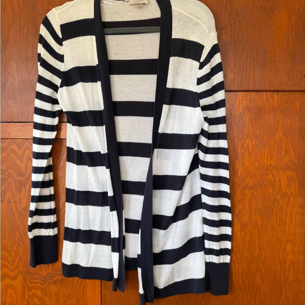 LOFT Black and White Striped Cardigan